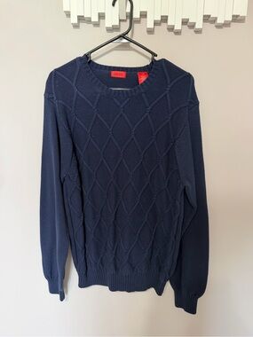 Izod Men's Navy Diamond-Pattern Crewneck Sweater